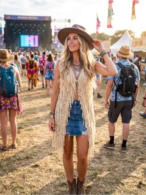 PPLA Flounder Fringe Vest Knit Sleeveless Duster in Cream